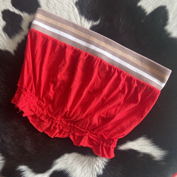 S 🔖 FREE PEOPLE Tube Top Crop Top Read Tan Brown Striped Band OB1031653 … - Picture 12 of 12
